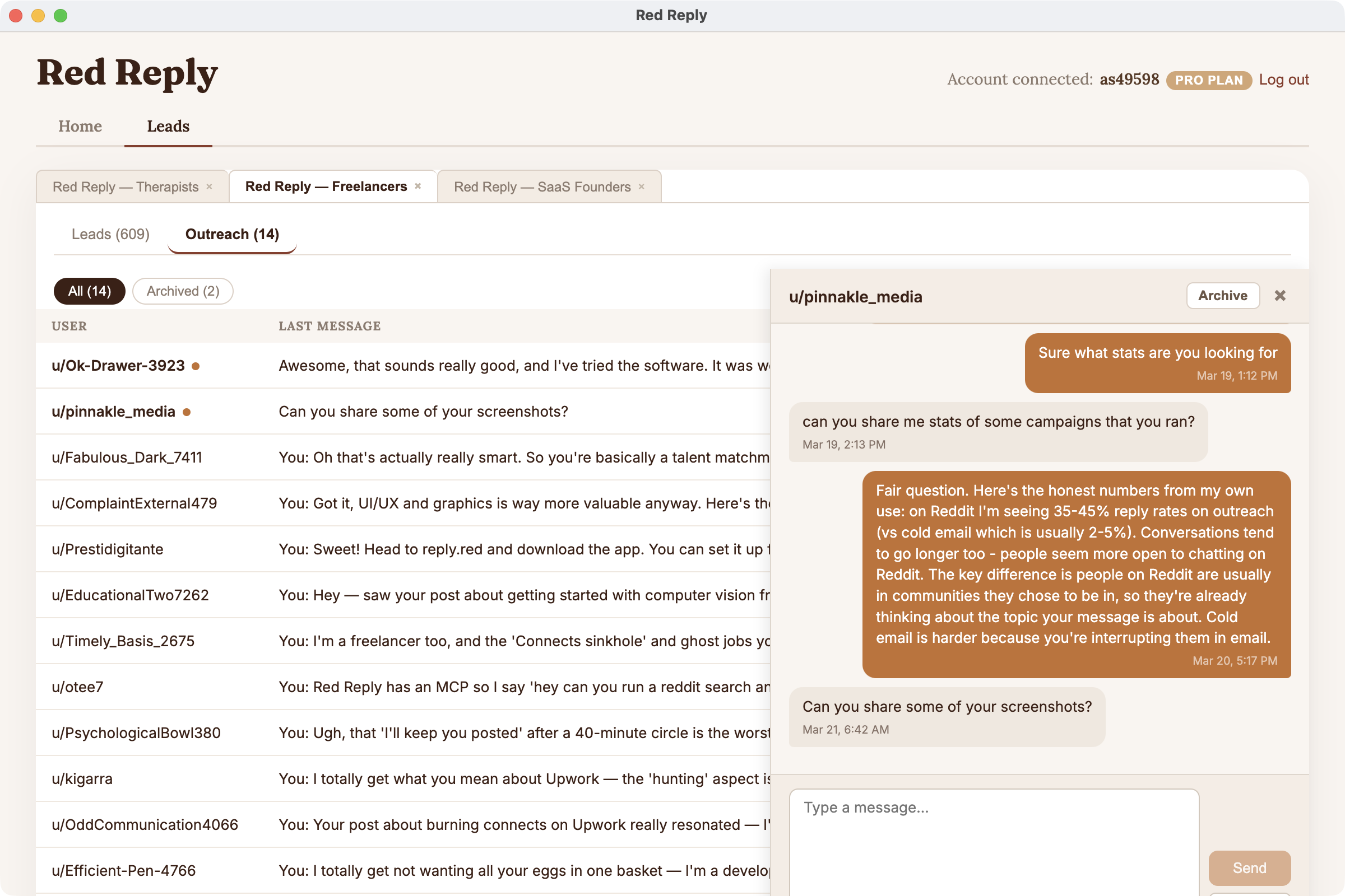 Red Reply conversation view
